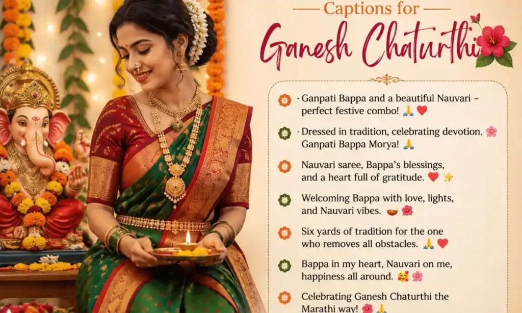 Nauvari Saree Captions for Ganesh Chaturthi

