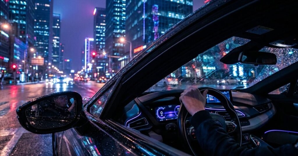 Instagram Captions for Driving a Car Through City Lights